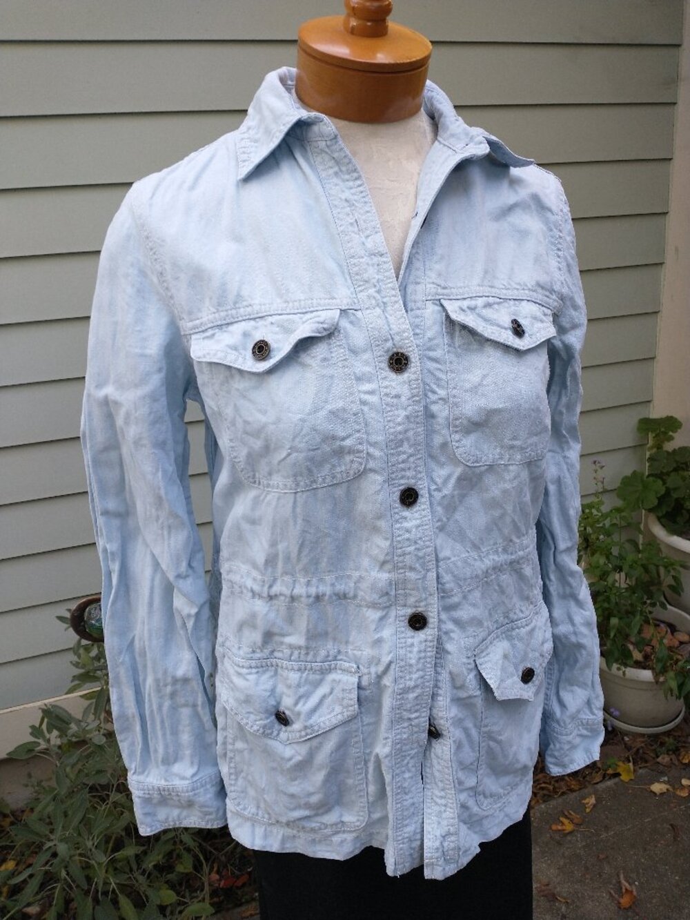 Field jacket: lt. blue denim w/ waist drawstring. Size small - by Ralph Lauren
